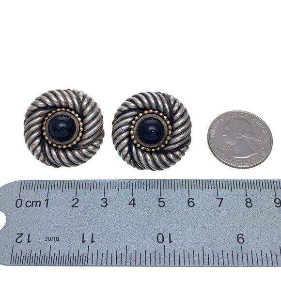 Heavy 31.6g Vintage Sterling Silver 925 Gold Tone Red Garnet Clip On Earrings - Picture 8 of 8